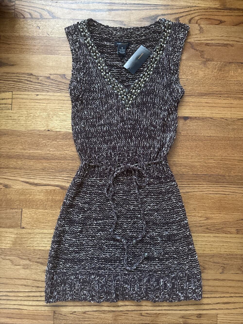 BCBG Maxazria Crochet Beaded Tie Front Grunge Boho Womens Dress Size M